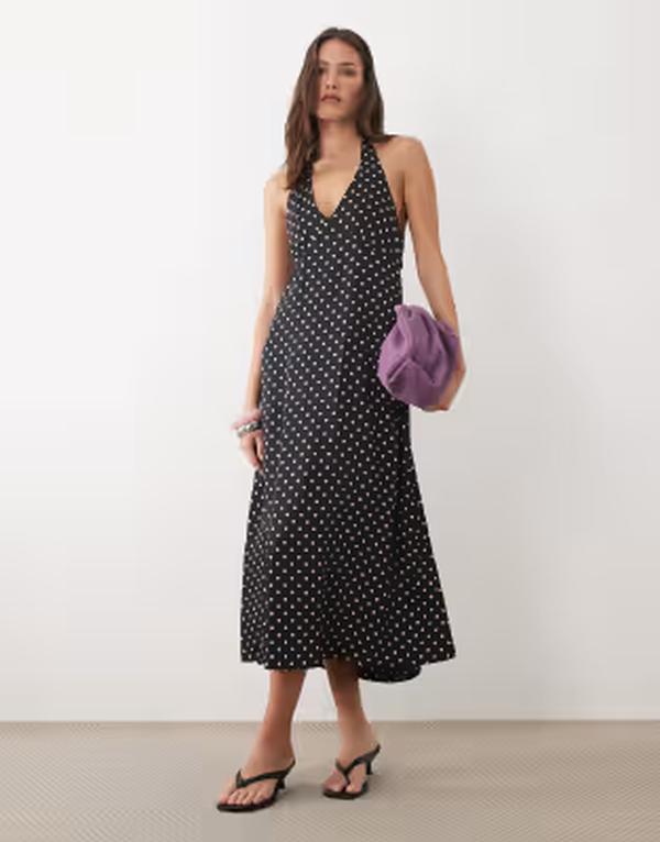 ノーバディーズ チャイルド レディース トップス ワンピース ドット柄 ドット ミディ ホルター Nobody's Child Lynette halterneck midi dress polka dot - Black ブラック｜ReVida 店