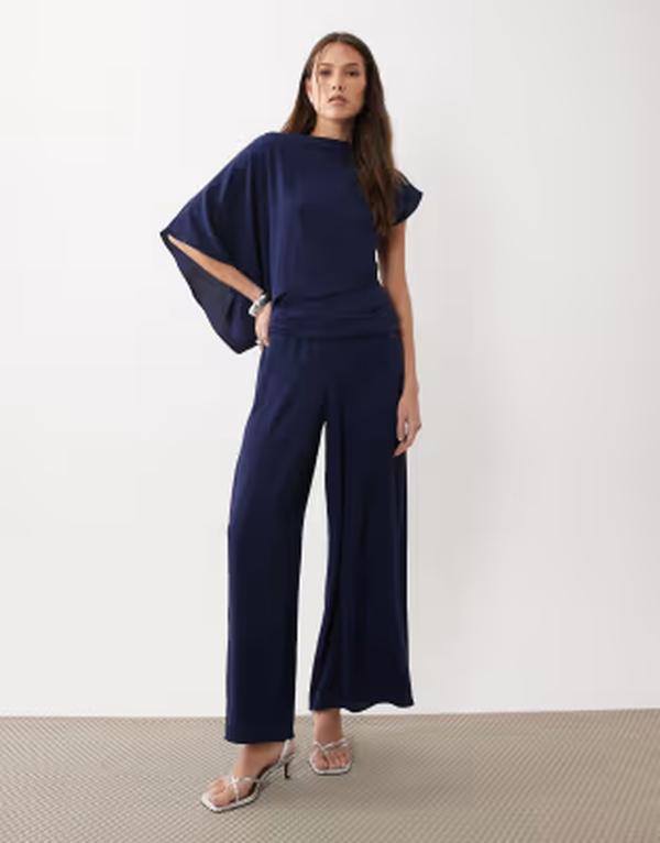 エイソス レディース トップス 飛び降りる背広 ドレープ ASOS DESIGN draped fallen shoulders jumpsuit NAVY 米国海軍