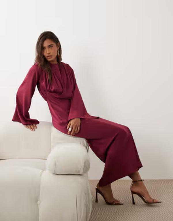 エイソス レディース トップス 衣装 ドレープ ASOS DESIGN fluted sleeves draped midaxi dress インチ raspberry