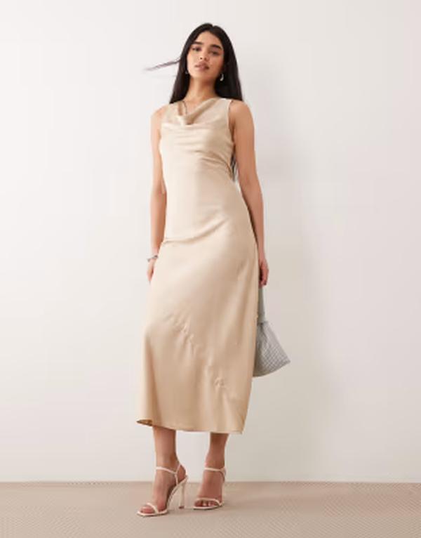 オンリー レディース トップス ワンピース アシンメトリー ONLY asymmetric back detail cowl neck midaxi dress BEIGE ベージュ