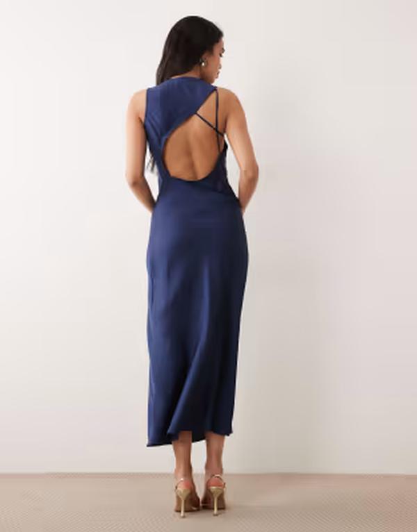 オンリー レディース トップス ワンピース アシンメトリー ミディ ONLY asymmetric back detailing cowl neck midi dress NAVY ネイビー