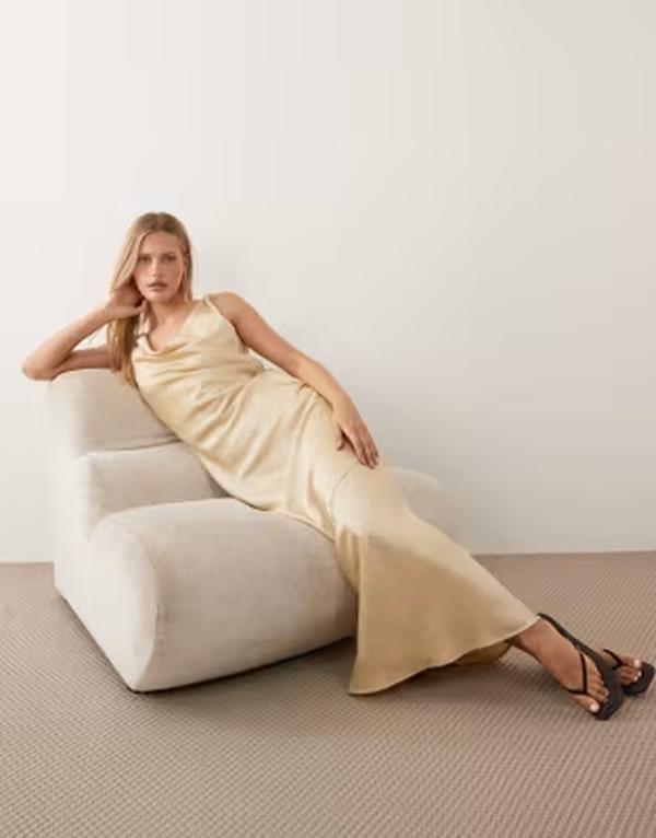 ジェイディーワイ レディース トップス ワンピース サテン マキシ JDY cowl neck satin maxi dress in palemon YELLOW イエロー|ReVida 店