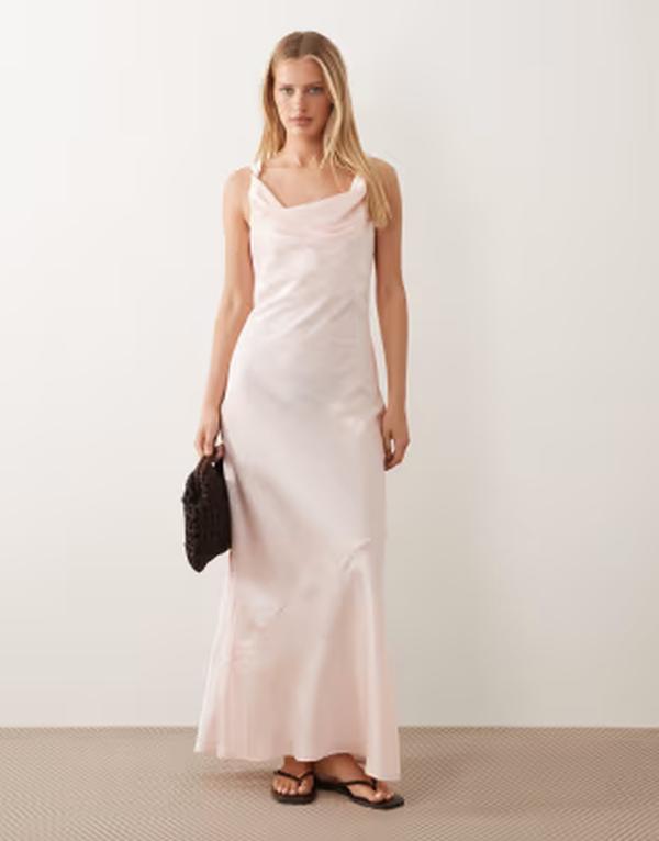 ジェイディーワイ レディース トップス ワンピース サテン マキシ JDY cowl neck satin maxi dress in light PINK ピンク