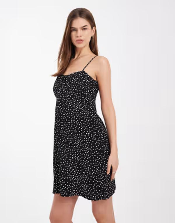 オンリー レディース トップス 衣装 点点 ミニ ONLY mini cami dress polka dots Black 黒いこと