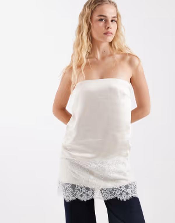 フォース&レックレス レディース トップス シャツ レーストリム サテン レース 4th & Recklessatin lace trim bandeau top BEIGE ベージュ