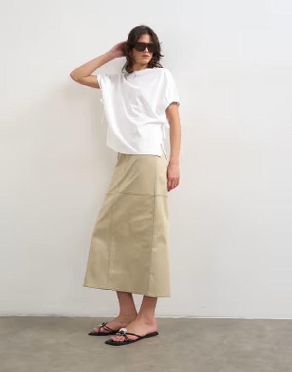 トップショップ レディース ボトムスカート ミディ コントラスト Topshop column midi skirt with contrastitch detailing in stone ストーン|ReVida 店