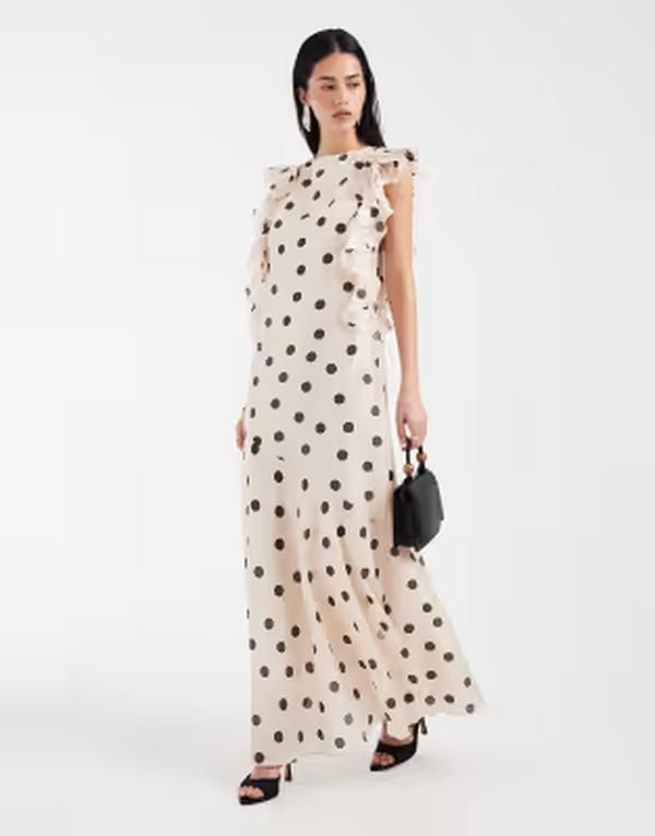 アンドアザーストーリーズ レディース トップス ワンピース ドット柄 ドット プリント フリル マキシ & Other Stories maxi dress with ruffledging and low back ineutral polka dot print BEIGE ベージュ