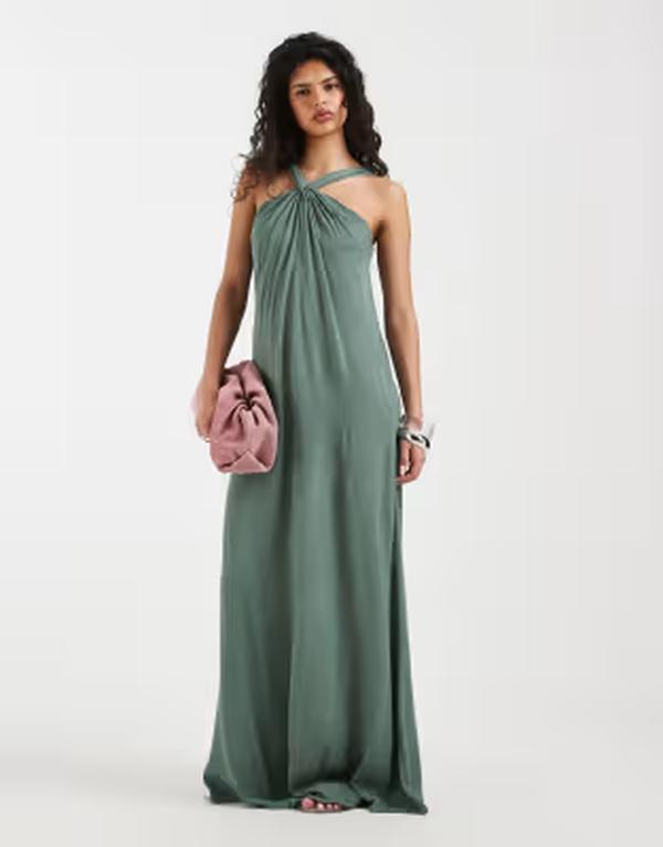 ヴェロモーダ レディース トップス ワンピース マキシ ホルター Vero Moda knot detail halter neck maxi dress in laurel Wreath グリーン｜ReVida 店