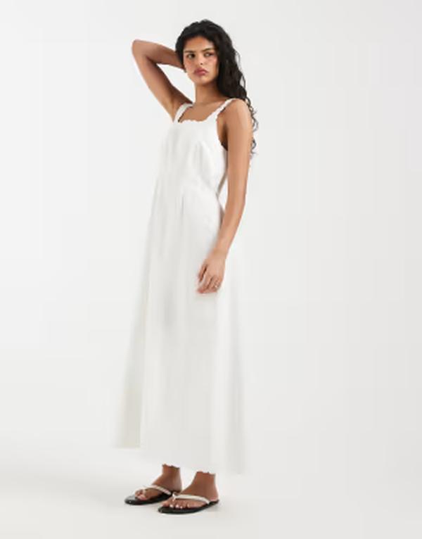 ヴェロモーダ レディース トップス ワンピース リネン Vero Moda linen blend scallop edge square neck camidaxi dressnowhite ホワイト