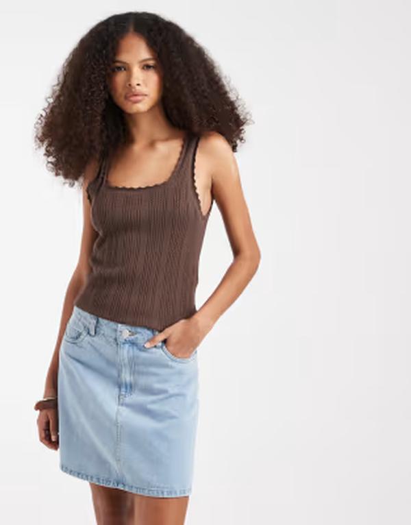 ピーシーズ レディース ボトムスカート A ライン ミニ デニム PIECES a-line mini skirt in light blue denim Light Blue Denim デニム｜ReVida 店
