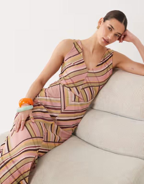 エイソス レディース トップス ワンピース メッシュ ASOS DESIGN mesh midaxi dress in multi stripes Multi マルチカラー
