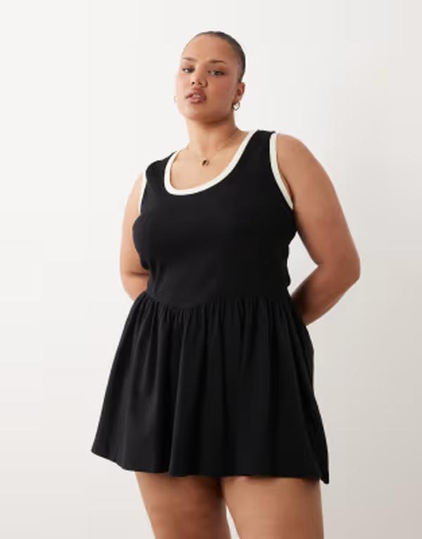 エイソス レディース トップス 衣装 ミニ 対比 ASOS Curve ASOS DESIGN Curve contrastrimini dress and MONOCHROME 白いこと レディースファッション-ワンピース