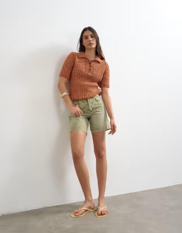 トップショップ レディース ボトムス ハーフパンツ・ショーツ ショートパンツ デニム Topshop denim Editor shorts in apple green グリーン|ReVida 店