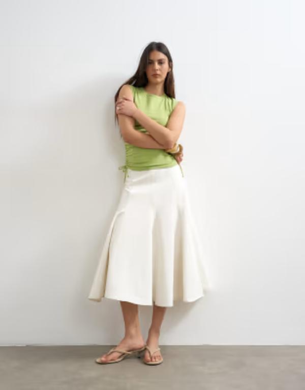 トップショップ レディース ボトムスカート デニム Topshop denim fit and flare midaxi skirt in ecru エクリュ|ReVida 店