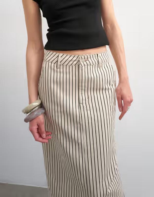 とっ始め販売店 レディース 下つ方スコート ジーンズ マキシ Topshop denim column maxi skirt and ecru stripes BLACK ECRU STRIPES エクリュ