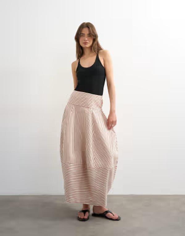 とっ始め販売店 レディース 下つ方スコート ジーンズ マキシ Topshop denim barrel seamed maxi skirt and ecru stripes RED AND ECRU STRIPE エクリュ