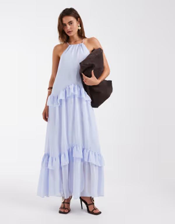ヴェロモーダ レディース トップス 衣装 シフォン フラウンス マキシ ホルター Vero Moda chiffon halter neck maxi dress with ruffle trim インチ lavender fog ラベンダー
