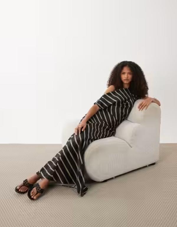 エイソス レディース トップス 衣装 非対称 ドレープ マキシ ASOS DESIGN draped asymmetric neck maxi dress インチ stripe 縞模様