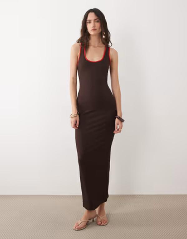 エイソス レディース トップス ワンピース ASOS DESIGN racer neck bodycon midaxi dress with red tipping Black & red ブラック 10,136円