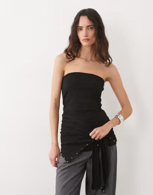 エイソス レディース トップス Tシャツ ASOS DESIGN studetailing wrap bandeau top Black ブラック 10,345円
