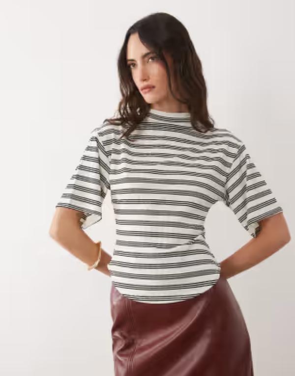 エイソス レディース トップス プルオーバー ハイネック ASOS DESIGN short sleeve withigh neck top インチ wide stripes Wide stripe 縞模様