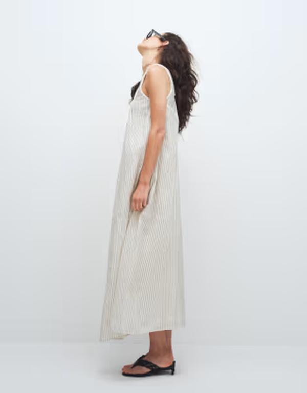 エイソス レディース トップス ワンピース プリント ギャザー マキシ ASOS DESIGN poplin scoop ruched neck maxi sundress and cream striped print Monochrome Stripe Print ストライプ