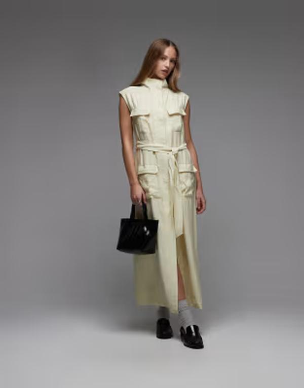 エイソス レディース トップス ワンピース マキシ ASOS DESIGN utility style maxi dress with tie waist in buttermilk