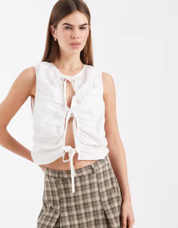 エイソス レディース トップス シャツ ノースリーブ ASOS DESIGN tie front sleeveless top white ホワイト