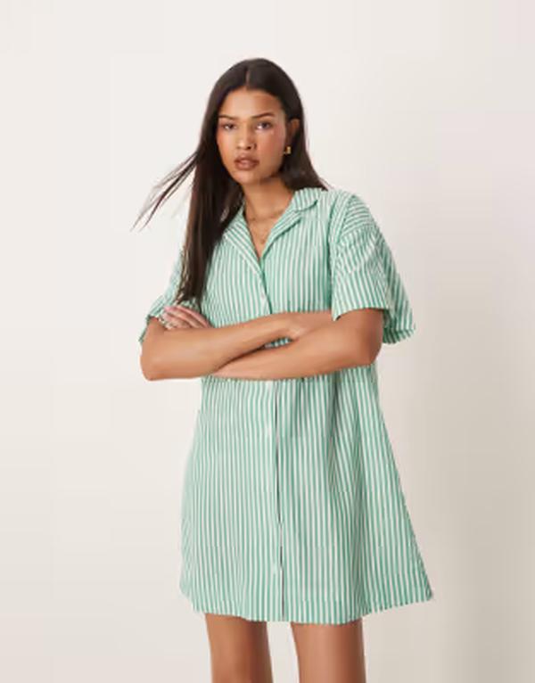 エイソス レディース トップス ワンピース シャツ ASOS DESIGN bowling shirt dresstripes Green Stripe グリーン