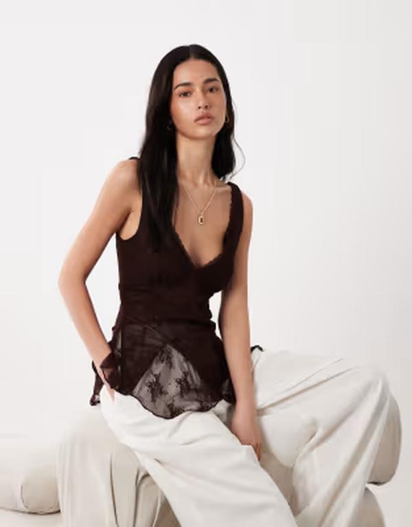 コットンオン レディース トップス タンクトップ Cotton elsie babydoll tank top in dark oak DARK OAK