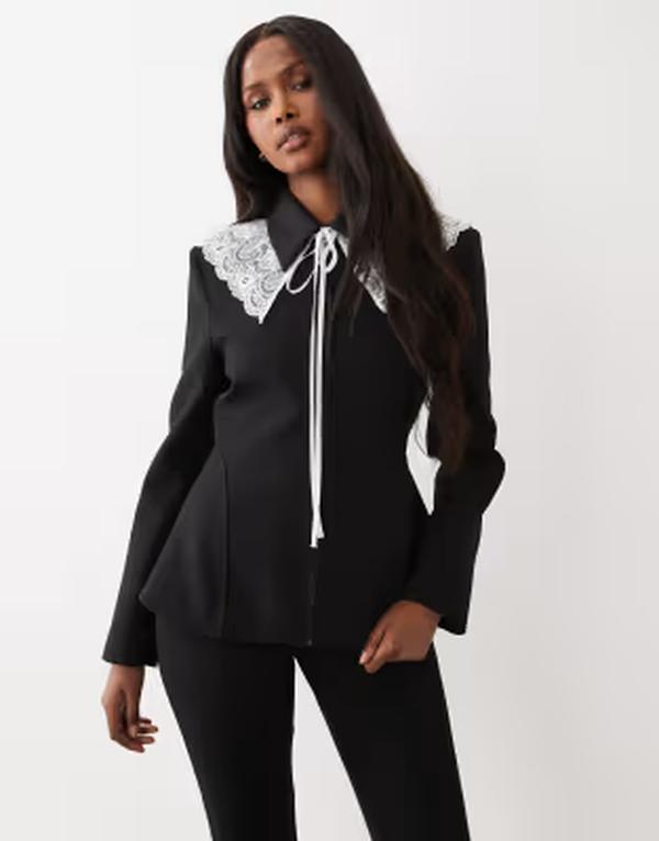 エイソス レディース アウター ジャケット・ブルゾン ブレザー レース ASOS DESIGN peplum blazer with lace collar black ブラック 23,660円