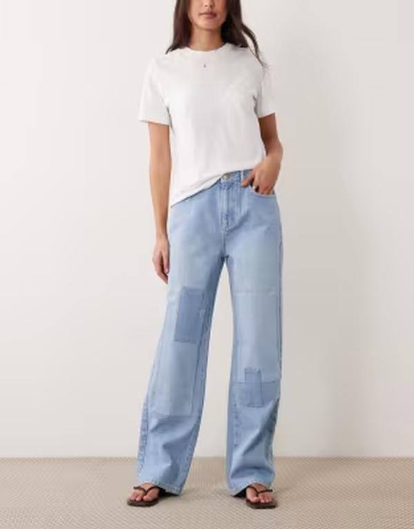 エイソス レディース ボトムス デニムパンツ ストレート パッチワーク ジーンズ ASOS DESIGN straight leg patchwork jeans in bleach