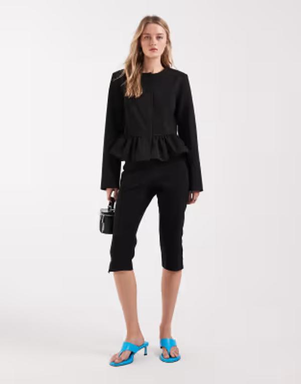 エイソス レディース アウター ジャケット・ブルゾン ボタンダウン ブレザー ASOS DESIGN button down peplum blazer Black ブラック