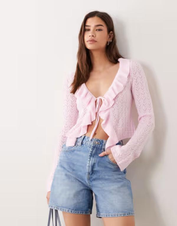 ミスセルフフリッジ レディース アウター カーディガン ニット Misselfridge frill knitie front cardigan PINK ピンク