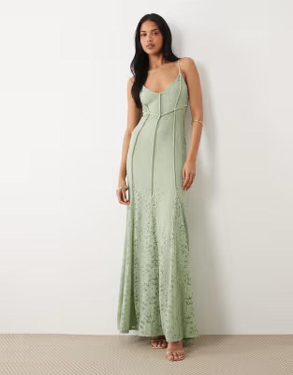 エイソス レディース トップス ワンピース レース マキシ ASOS DESIGN seam detailace cami maxi dress with godets in sage セージ