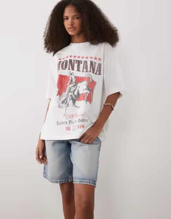 エイソス レディース トップス Tシャツ グラフィック ASOS DESIGN oversized t-shirt with Montana graphicREAM クリーム｜ReVida 店