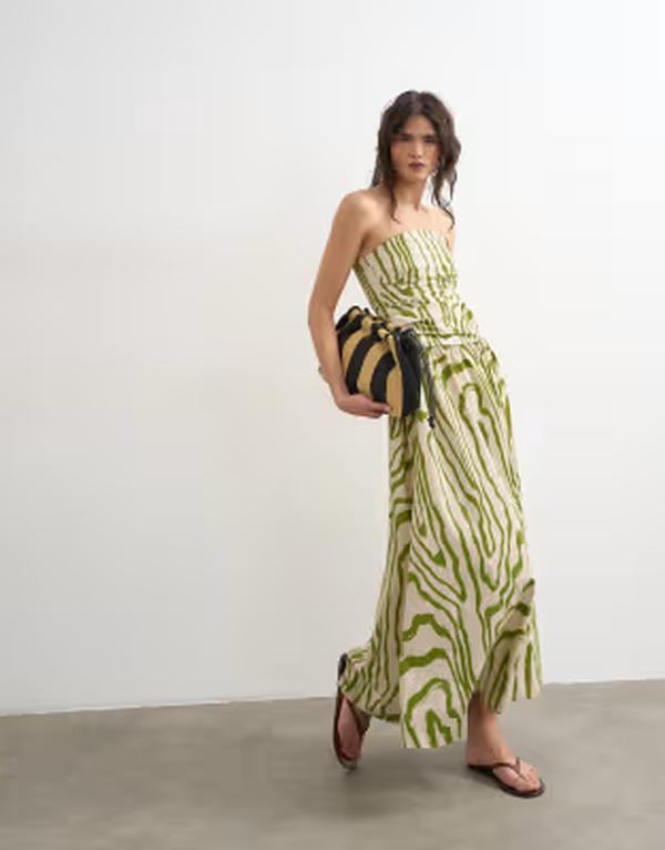トップショップ レディース トップス ワンピース ギャザー ミディ Topshop ruched bandeau midi dress in stripe Multi マルチカラー|ReVida 店