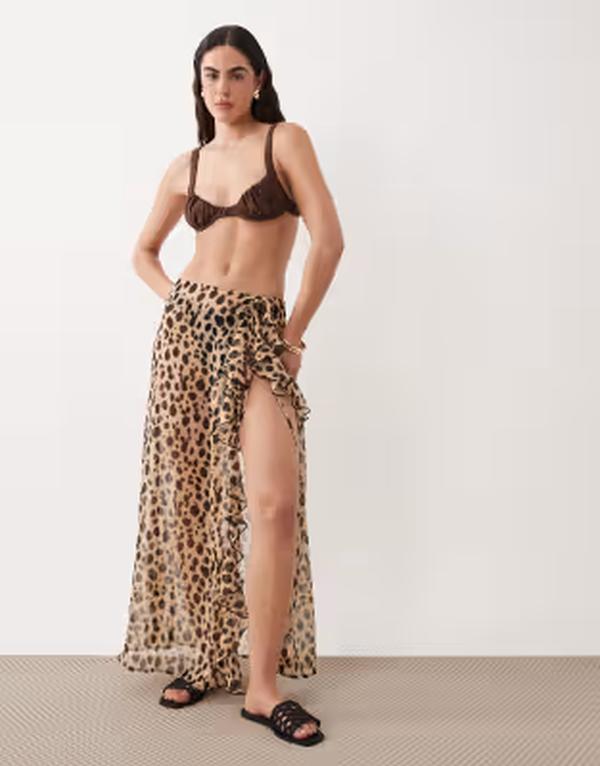 ミスセルフフリッジ レディース ボトムスカート シフォン シアー Misselfridge sheer chiffon frill detail tie beach sarong in animal アニマル