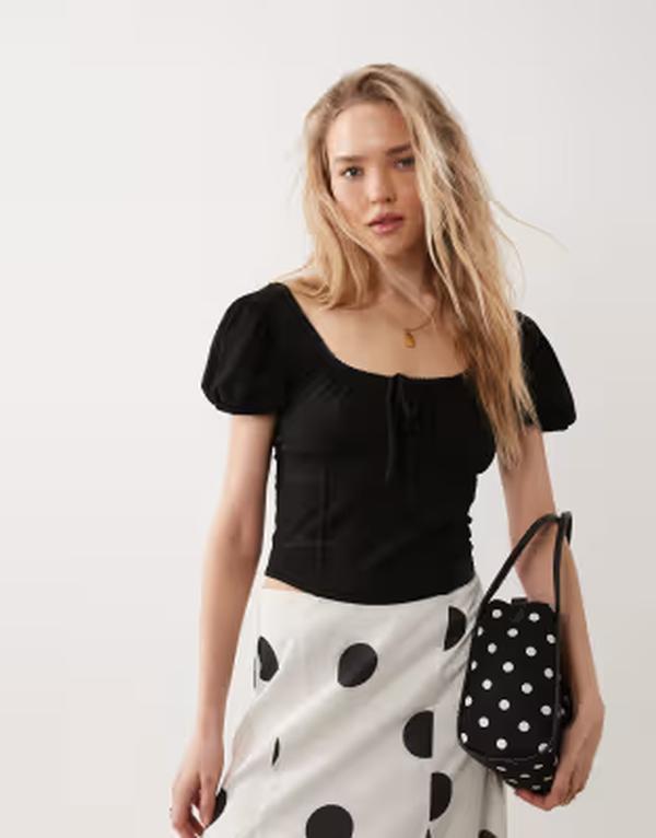 ミスセルフフリッジ レディース トップス タンクトップ Misselfridge puff sleeve milkmaid top Black ブラック