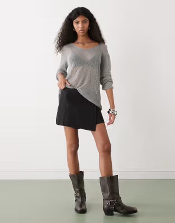 コルージョン レディース アウター パーカー・スウェット シアー ニット COLLUSION festival sheer knit hoodie Gray グレー