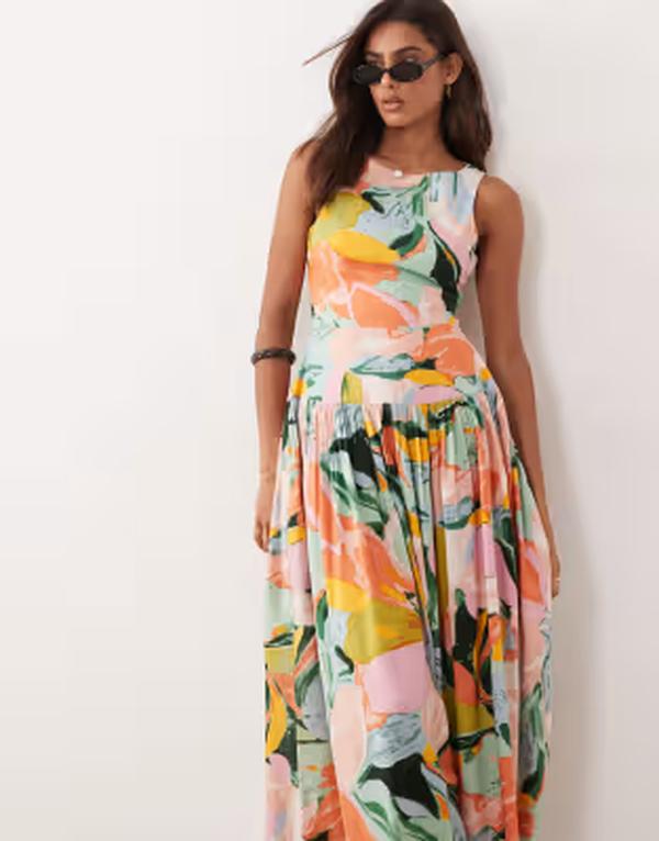 エイソス レディース トップス ワンピース カットアウト フラワー柄 プリント マキシ フラワー ASOS DESIGN racer neck maxi sundress with cut out back in floral print Multi floral マルチカラー