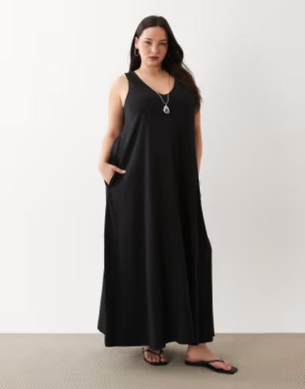 エイソス レディース トップス 衣装 マキシ ASOS Curve ASOS DESIGN Curve trapeze maxi dress Black 黒いこと