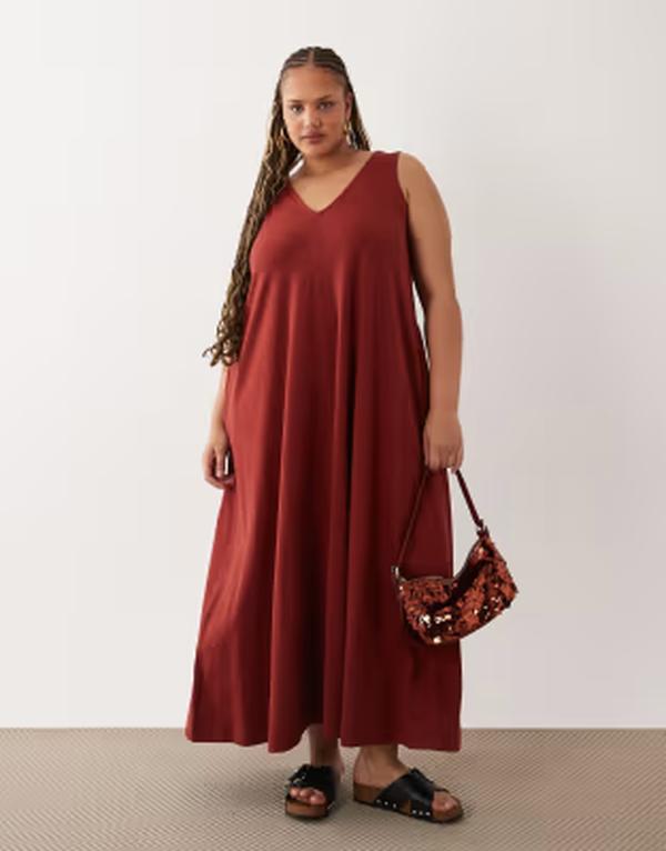 エイソス レディース トップス 衣装 マキシ ASOS Curve ASOS DESIGN Curve trapeze maxi dress インチ chestnut