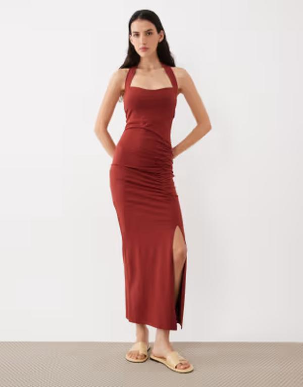 エイソス レディース トップス ワンピース ギャザー ミディ ホルター ASOS DESIGN halteruched front midi dress in rust ラスト