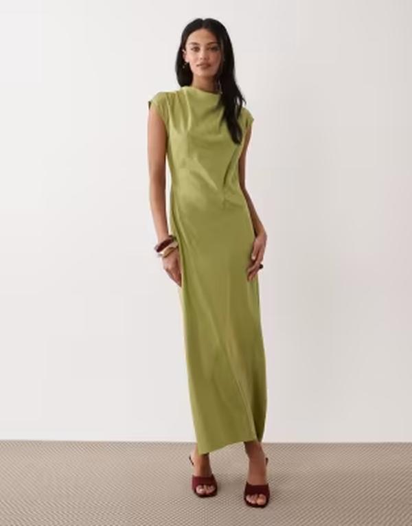 ノーバディーズ チャイルド レディース トップス ワンピース サテン キャップ Nobody's Child Eden cap sleeve cowl neck satin midaxi dress in olive GREEN グリーン