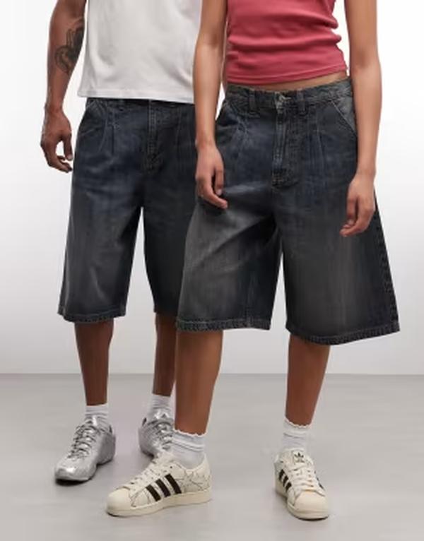 コルージョン レディース ボトムス ハーフパンツ・ショーツ プリーツ COLLUSION Unisex pleated jorts in dark wash Dark Wash
