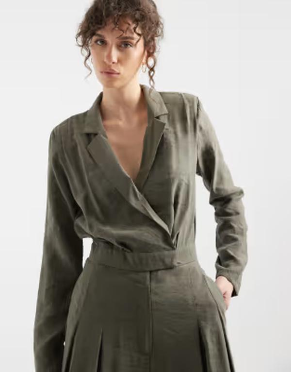 エイソス レディース トップス 飛び降りる背広 ASOS DESIGN cupro wrap jumpsuit Khaki カーキ
