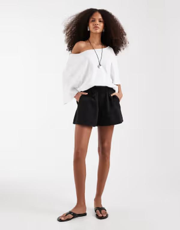 エイソス レディース ボトムス ハーフパンツ・ショーツ ショートパンツ デニム ASOS DESIGN denim pull on shorts Black ブラック