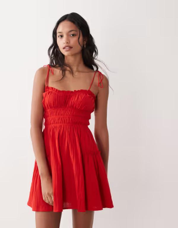 エイソス レディース トップス 衣装 ミニ ASOS DESIGN Faith beach shirred mini sundress Red 赤いこと