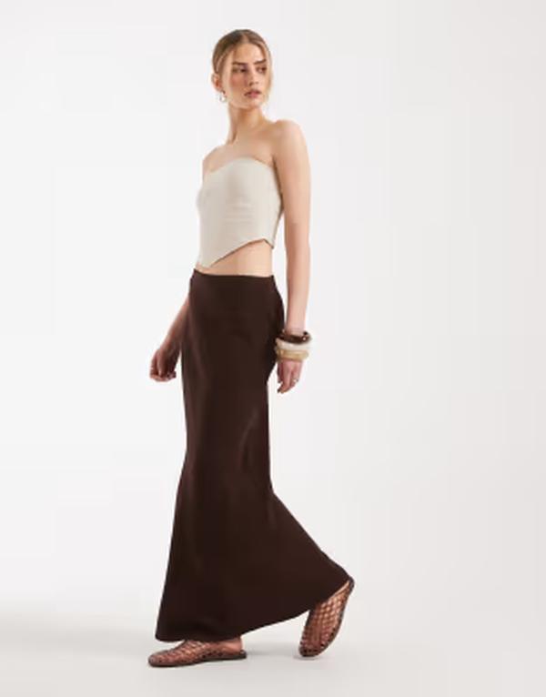 エイソス レディース 下つ方スコート リネン ASOS DESIGN linen bias midaxi skirt Brown 赤銅色 レディースファッション-スカート-ボトムス